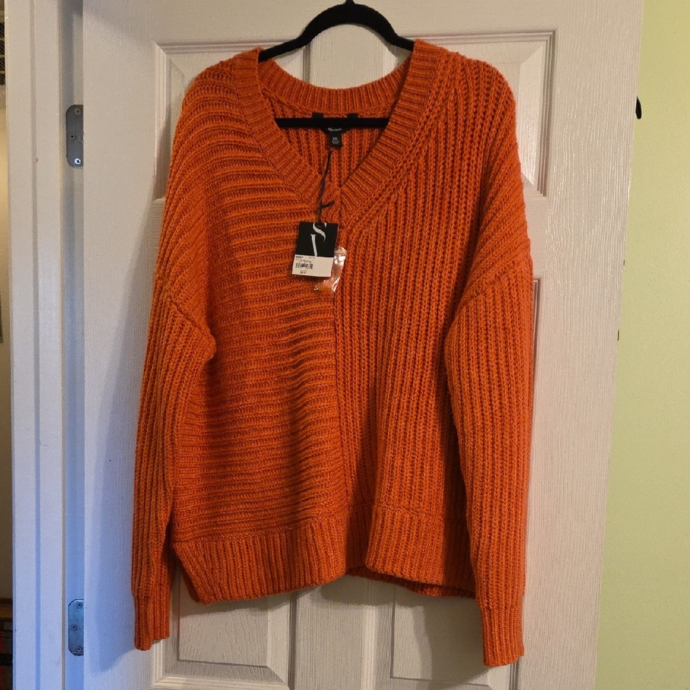 Vibrant Coral V-Neck Sweater